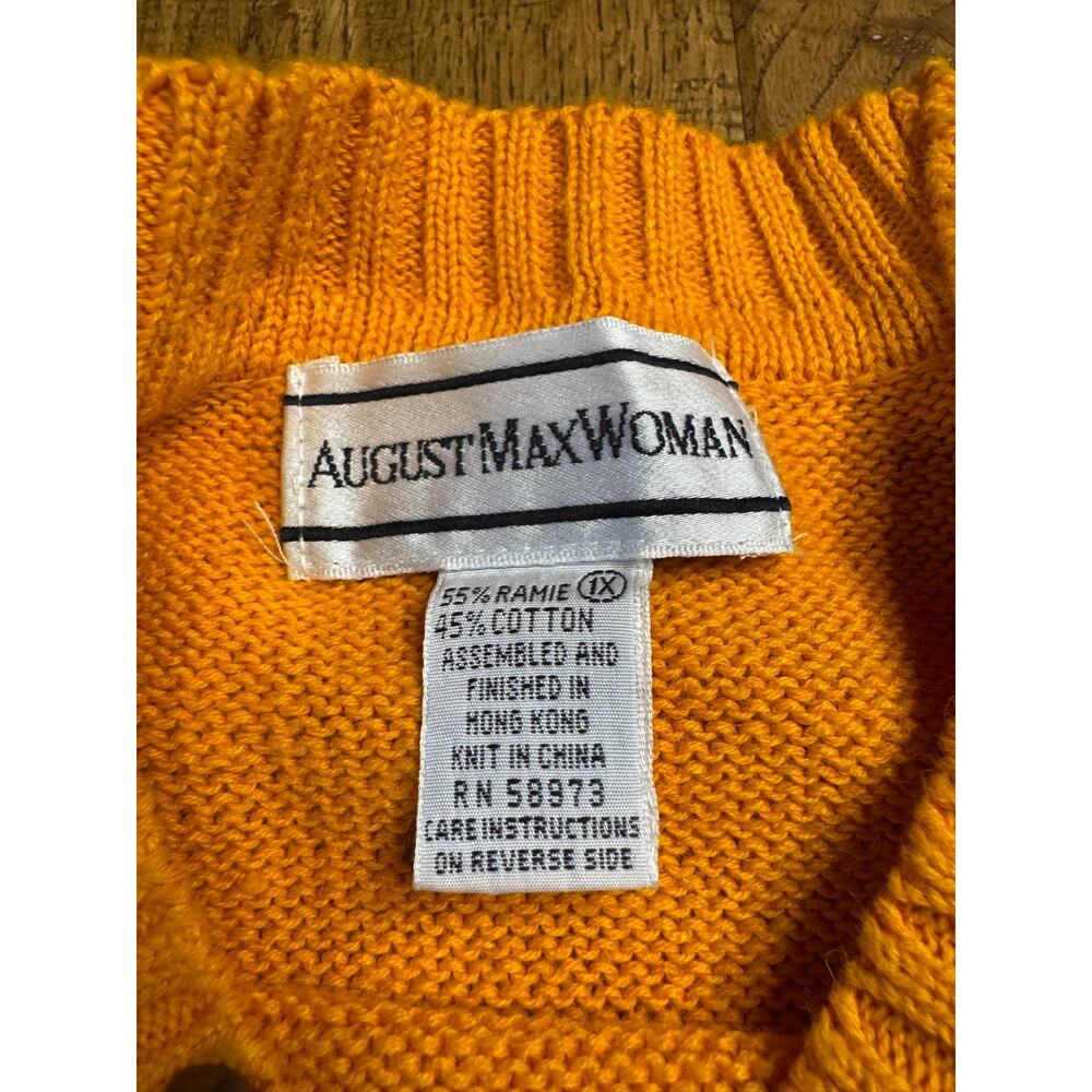 Vtg August Max Knit Christmas Sweater Mustard Yellow Womens Plus Size 1X - Picture 2 of 5
